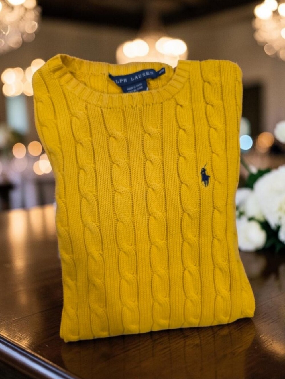Ralph Lauren Women’s Yellow Cable-Knit Crewneck Sweater Size-M